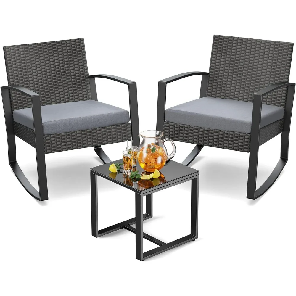 

Patio Furniture Set, Outdoor Rocking Chairs, Outdoor Furniture with Table & Cushions, Patio Chairs Balcony Porch Furniture