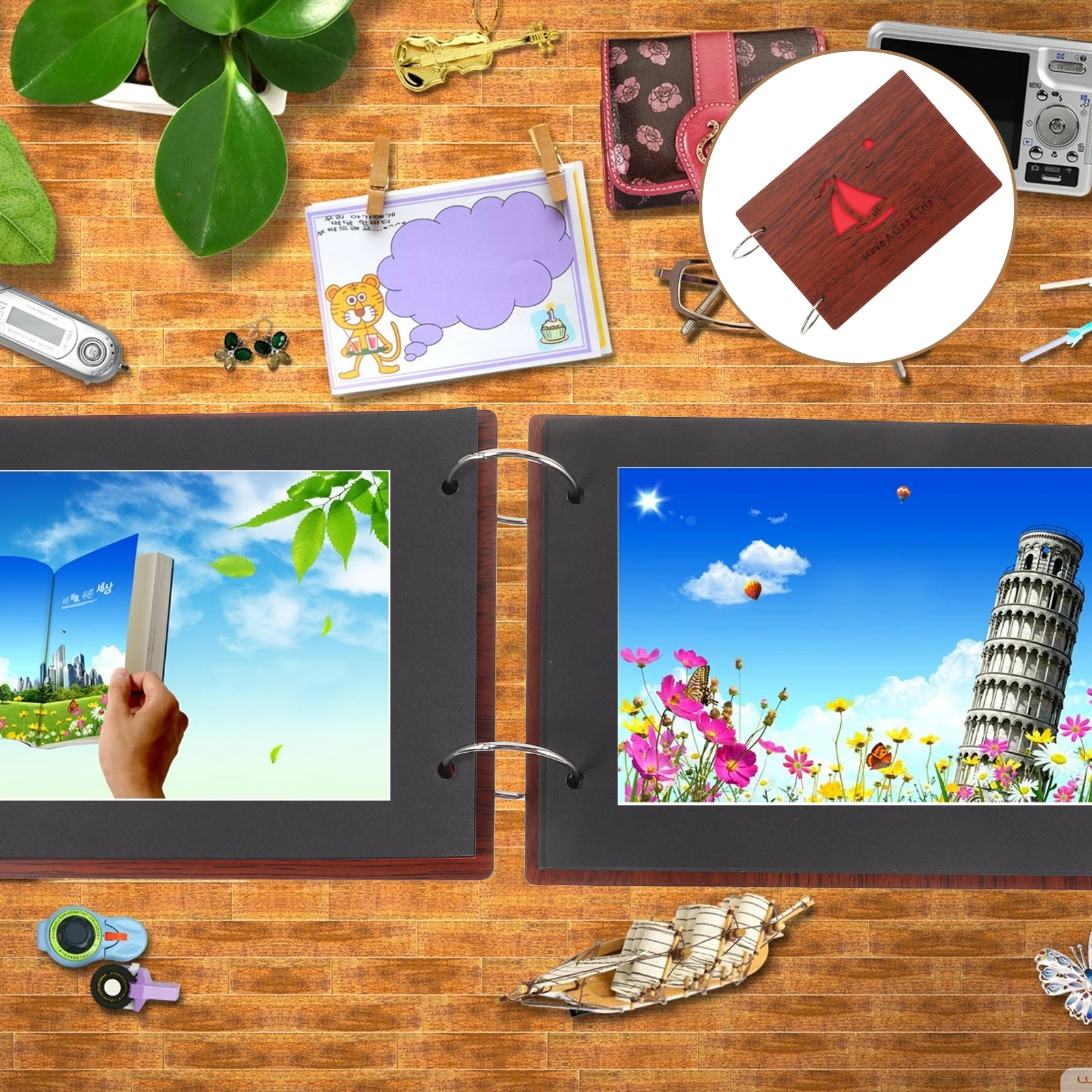 

Commemorate Creative Cartoon Photo Album Travel Large Scrapbook Wooden Friendship