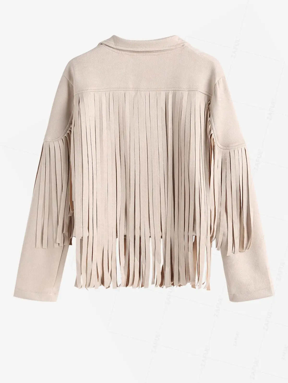 ZAFUL Women's Daily Western Style Solid Color Fringed Design Lapel Faux Suede Short Jacket