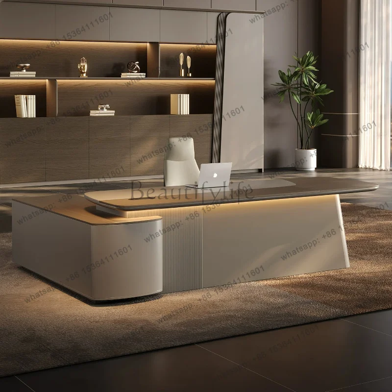 LJY Luxury High-end Boss Table Italian Modern Light High-end Desk Office Desks And Workstations Motion Computer Tables Furniture