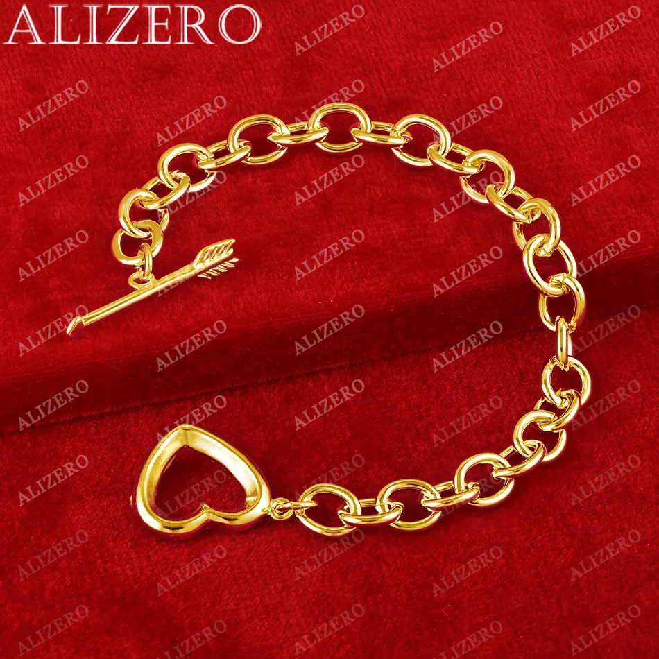 ALIZERO 925 Sterling Silver 18K Gold Plated Cupid's arrow and Heart Bracelet For Women Fashion Accessories Charm Jewelry Gifts