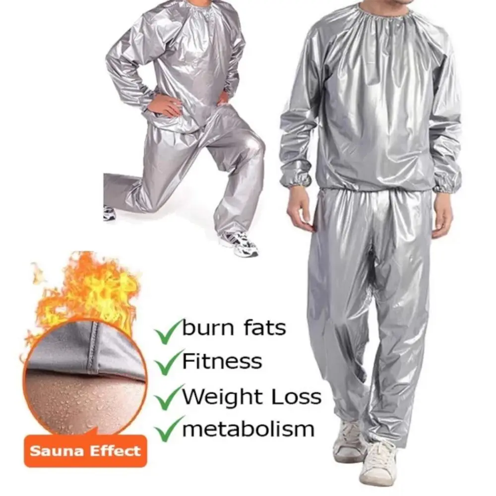 

Sport Suit Men Women PVC Sauna Suit Elastic Waist Weight Loss Summer Men's Top Pants Set Casual Long Sleeve Fitness Clothing Men