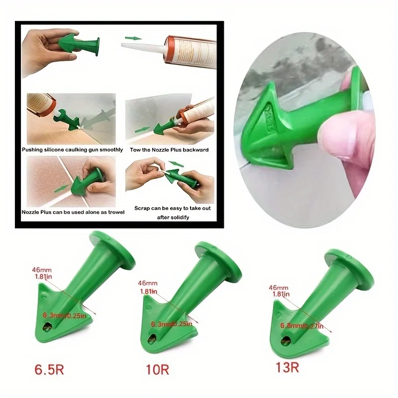3pcs Caulk Nozzle Set - Perfect for Cleaning Tile Joints, Brick Grout, and Floor Sealing - Includes Silicone Applicator
