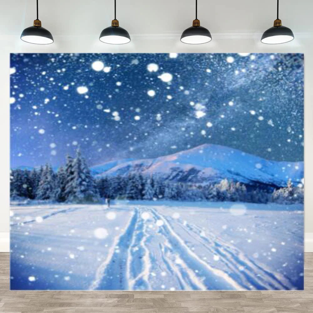 toile-de-fond-de-photographie-avec-vue-sur-la-neige-affiche-de-banniere-de-bebe-vue-sur-la-montagne-foret-enrichie-photo-panoramique-etoiles-flocon-de-neige-pois