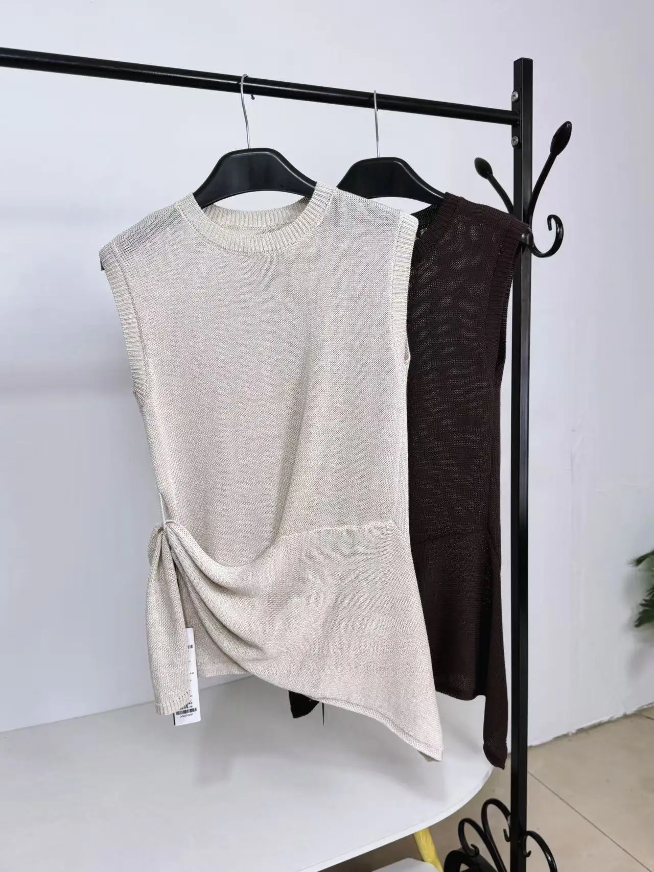 Intelligently Designed Knitted Vest Women's Summer Commute Necktie round Neck Sleeveless H-Shape Loose Fit Outerwear