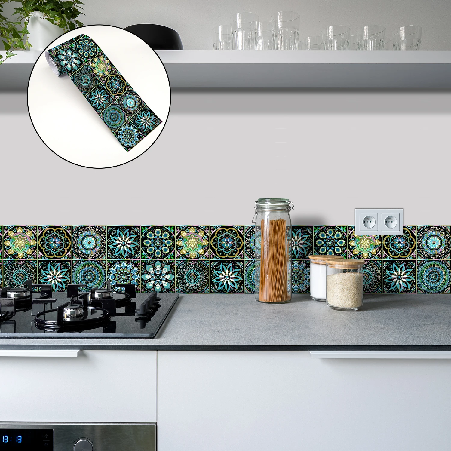 11 Styles Mandala Style Wall Sticker Kitchen Backsplash Bathroom Home Decor Peel & Stick Waterproof Skirting Art Wall Decals