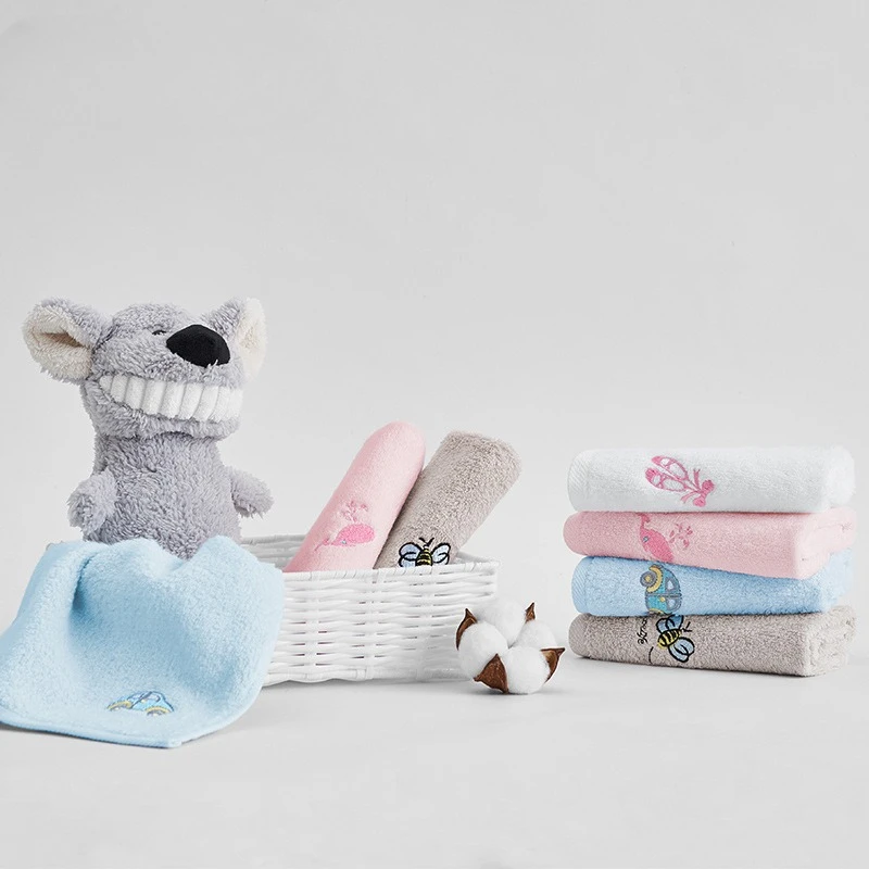 100% Cotton Small Square Towel – Embroidered Kids’ Face Towel; Twist-Free Cotton Towel Ideal for Gifting