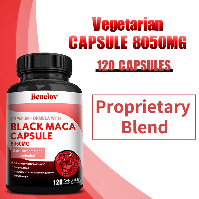 Bcuelov Organic Black Maca Root 8050 Mg, Supports Muscle Mass, Strength, Endurance, Athletic Performance