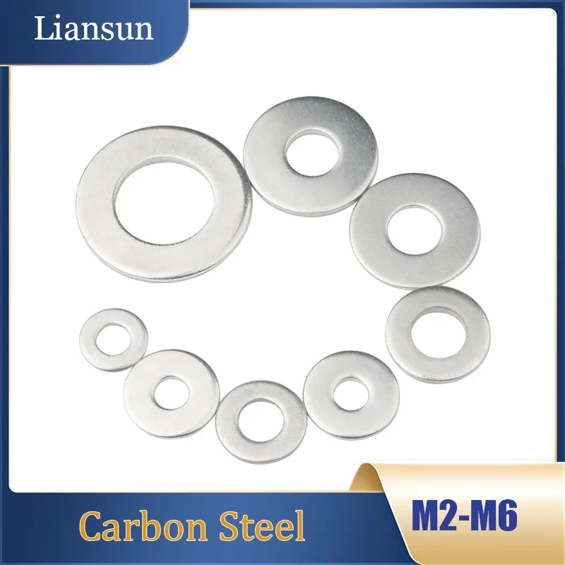 

5-500pcs Carbon Steel Flat Washer Metal Gasket M2 M2.5 M2.6 M3 M4 M5 M6 Ultra-thin White Zinc Flat Washer for Screws and Bolts