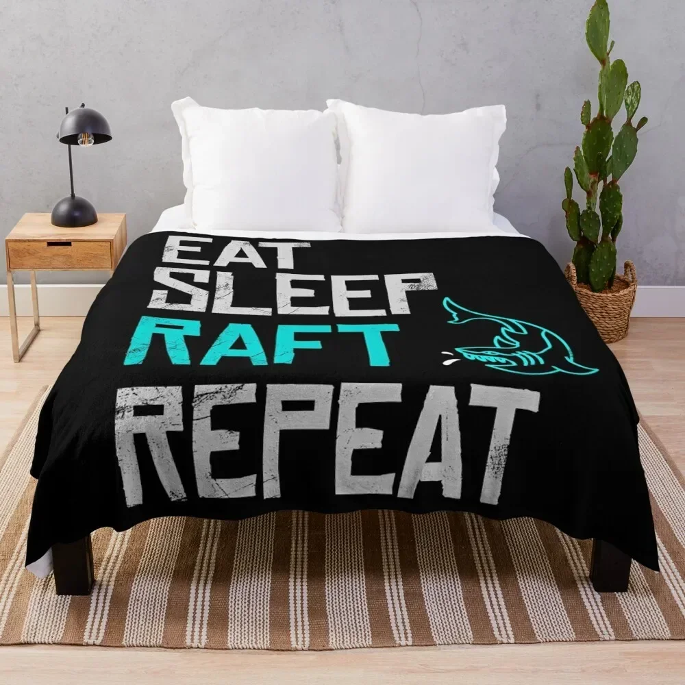 Raft Game Eat Sleep Raft Repeat Funny Shark Attack Throw Blanket Retros Weighted Sleeping Bag Polar Blankets