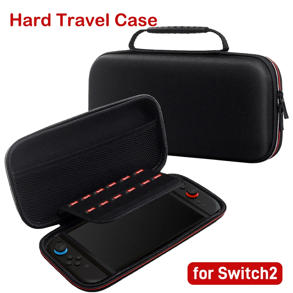 Hard Travel Case for Switch 2, Carrying Shell Cover with 12 Game Card Slots and Storage Space for Controller Accessories