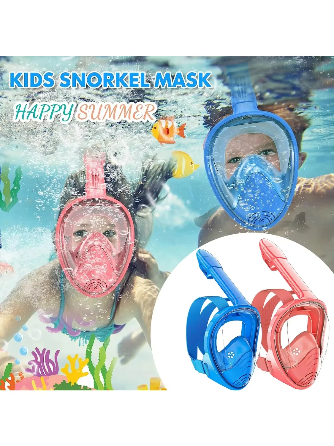 Kinder-Schnorchelmaske, Antibeschlag, Auslaufsicher, Weiches Silikondesign, Einfach zu Tragen, Tauchmaske, Unterwasser-Tauchmaske, Vollgesichts-360°-Maske ° Panorama – Detail 1