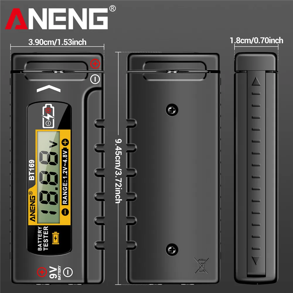 ANENG BT169 Digital Battery Testers Detector Multifunctional Quickly Measure Battery  AA/AAA/C/D/9V/1.5V Button Cell Measurement