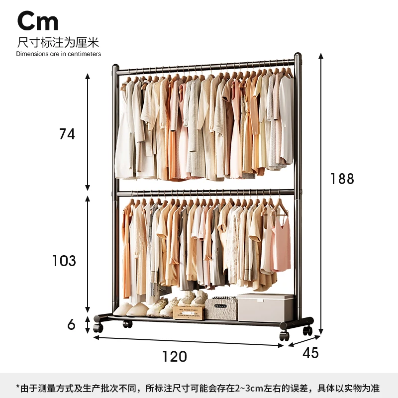 Modern Double-Layer Metal Coat Rack Clothes Hanger Drying Rack Clothing Shoe Rack for Living Room Bedroompromote sales
