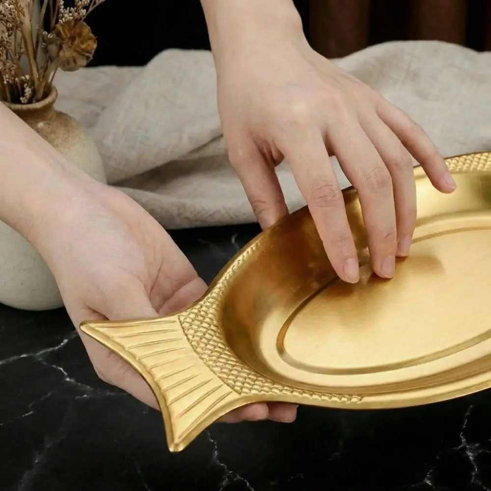 Multi-functional Stainless Steel Steamed Fish Plate Thickening Korean Style Fish Shaped Plate Durable Snack Plate Banquet