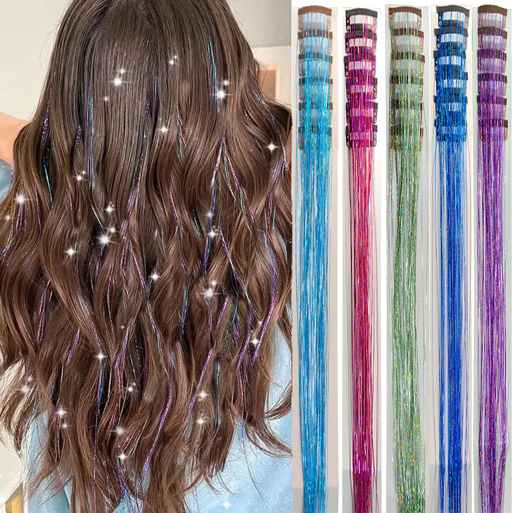 6pcs Clip In Hair Tinsel Hair Extensions Pack Of 6Pcs Hair Tinsel 20 Inch Heat Resistant Glitter Hair Extensions