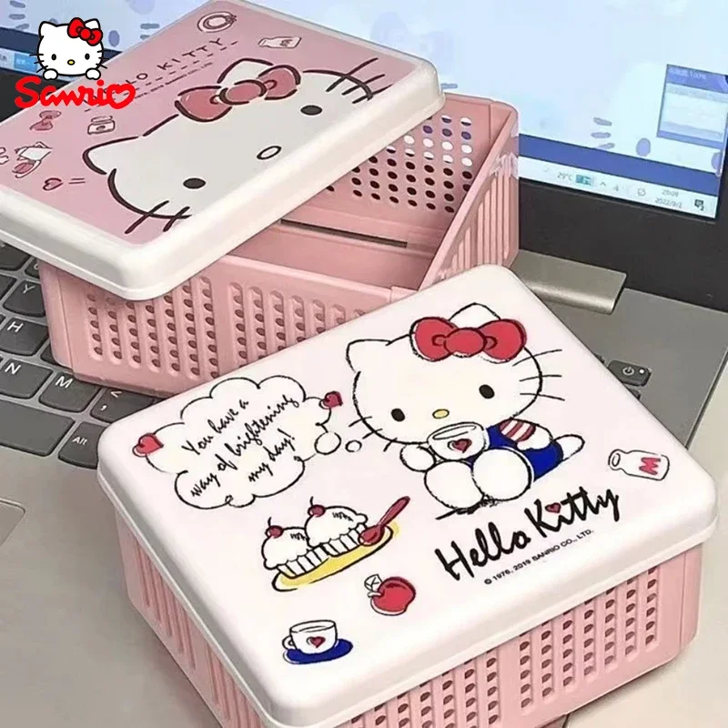 Cute Hello Kitty Folding Storage Box Multipurpose Collapsible Desktop Miscellaneous Cosmetics Sorting Cartoon Box Children Gifts