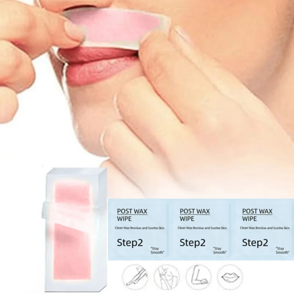 10-Pack Lip/Face/Brow/Bikini Line Hair Removal Wax Strips Red with Care Wet Wipes Summer Gift Pack Clean Traceless