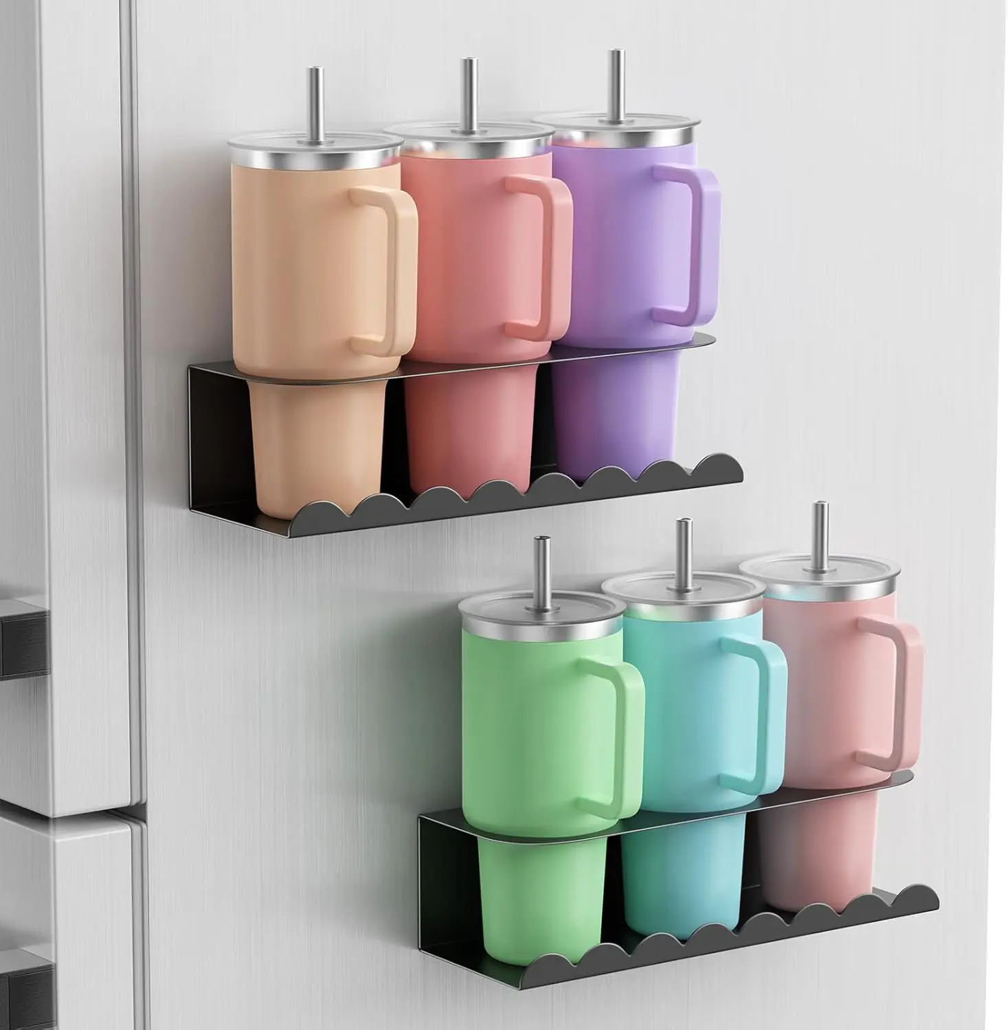 

Magnetic Cup Holder for Fridge, Water Bottle Organizer for 30&40 oz Tumblers, Kitchen Accessories, 2 Pack Black