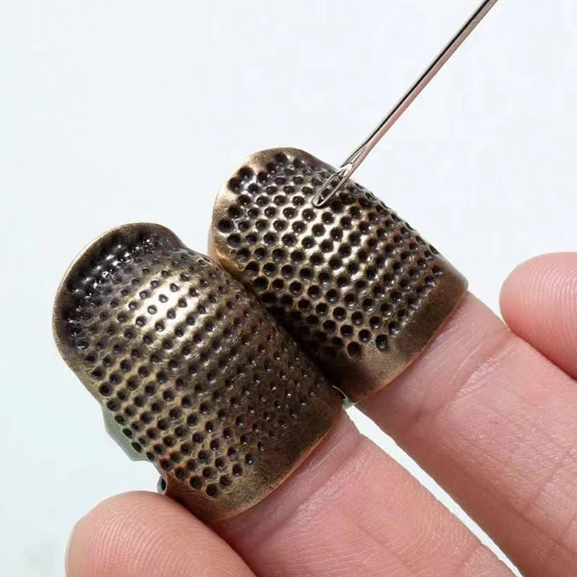 2PCS vintage adjustable thimble hand sewing thimble ring home non-slip needle press finger sleeve