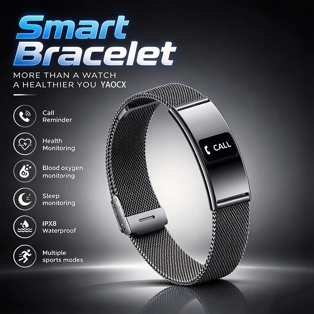 2026 B8 Smart Bracelet  IPX8 Waterproof  Heart Rate Oxygen Pressure HRV Female Cycle Sport Sleep Monitor Step APP Sync Bracelet