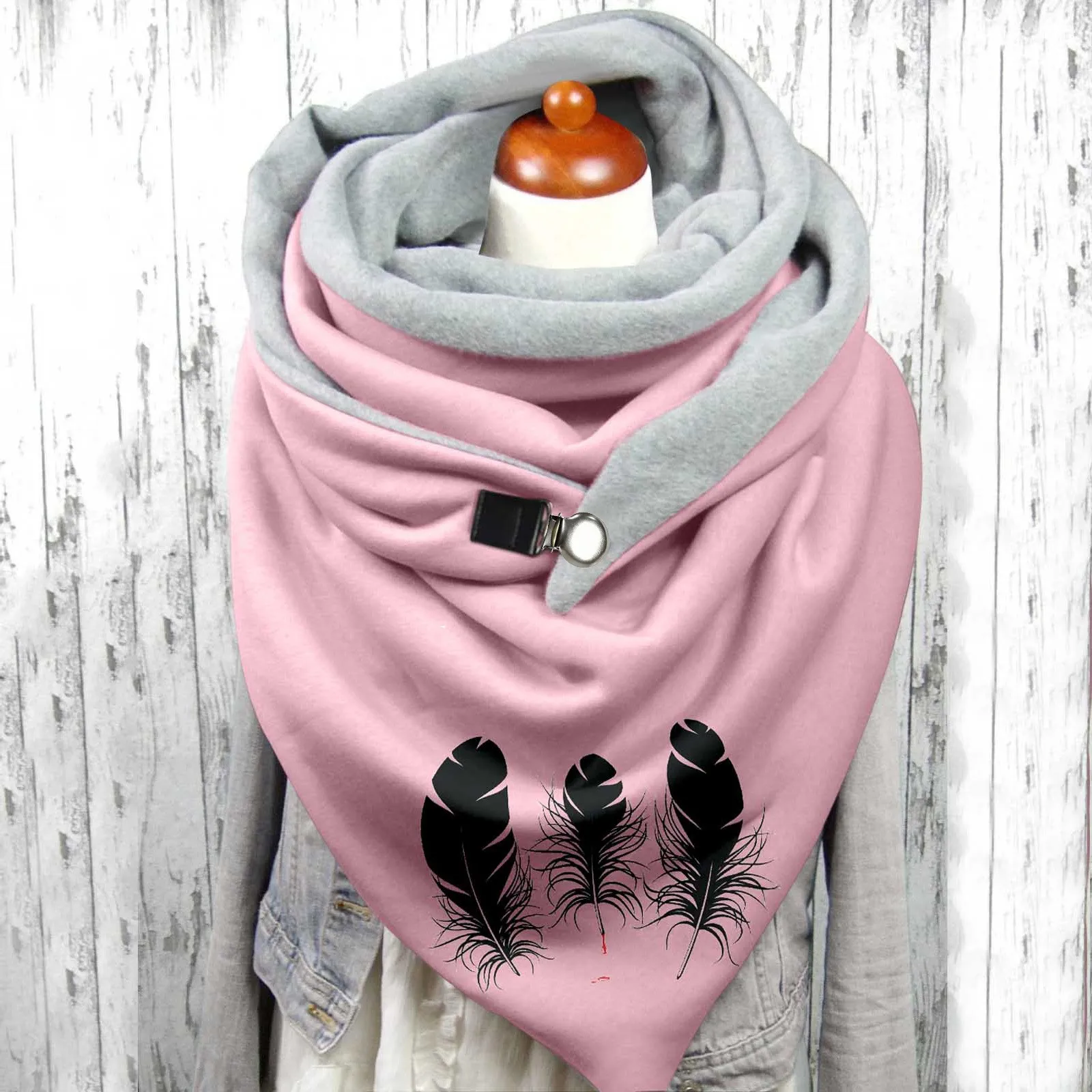 

Casual Warm Velvet Winter Scarf for Women Hijab Foulard Women Button Scarves Wraps Fashion Feather Printing Scarf шарф женский