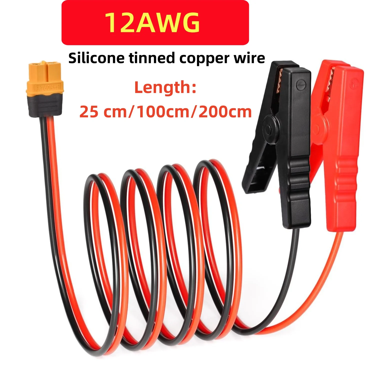 Universal 12V Alligator Clip to T Plug/XT60H Female Plug Connector 12AWG Cable for Car Battery Charger Spare Part DIY Accessory