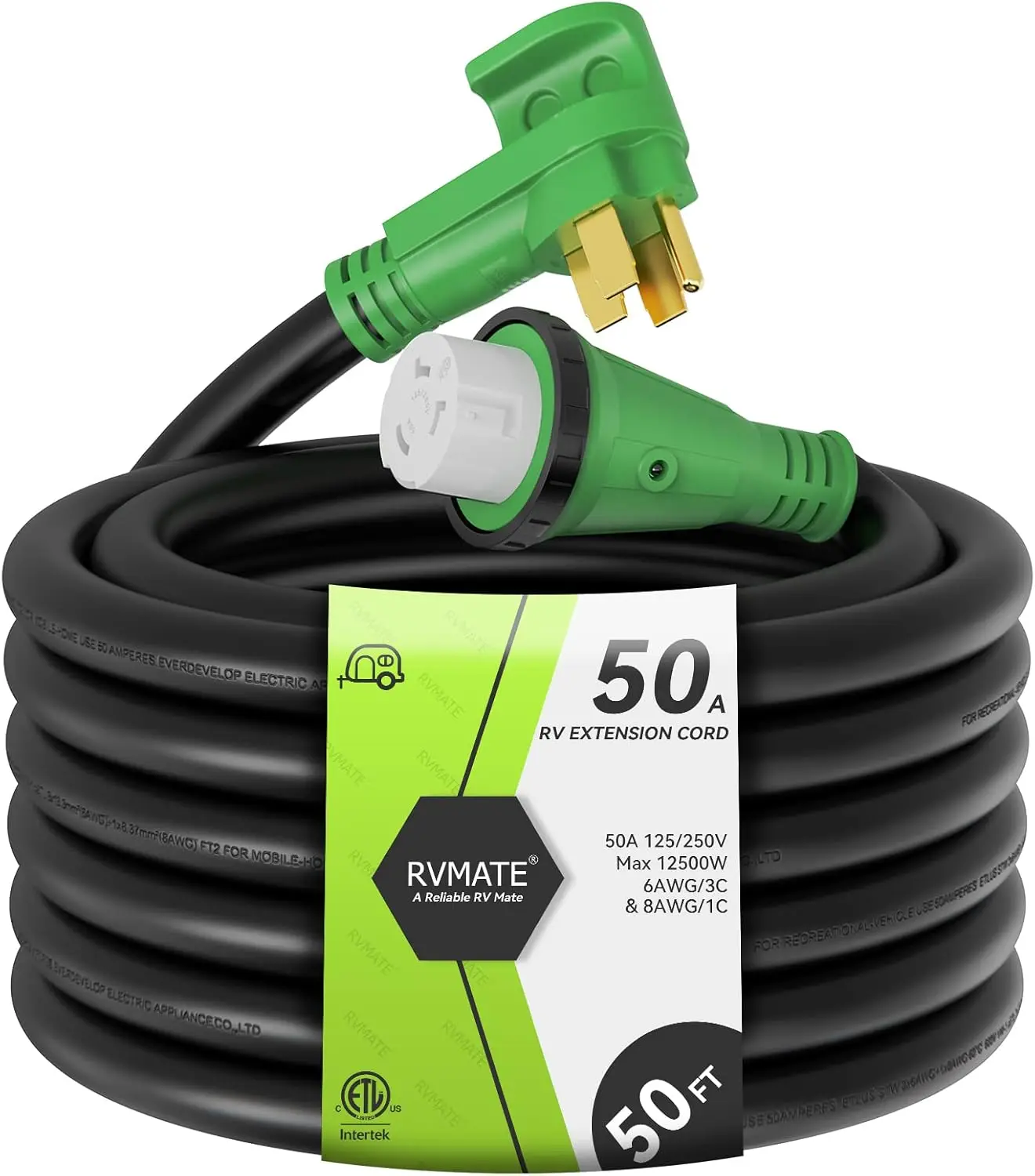 Lockable Power Extension Cord, Easy Plug in Handle, 14-50P to SS 2-50R with LED Indicator