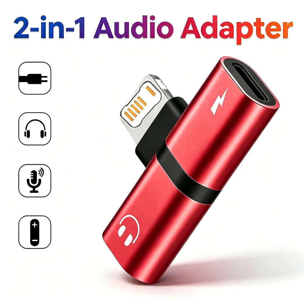 2 in 1 Dual Lighting Audio Charging Adapter For iPhone 11 12 13 14 Pro Max X XR XS Headphones Audio Cable Connector Splitter