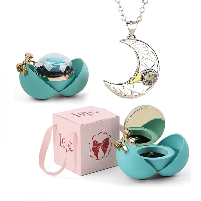 

100 Languages I Love You Sun Moon Necklace With Bowknot Globular Gift Box Suitable Give Girlfriend And Mother Day Jewelry