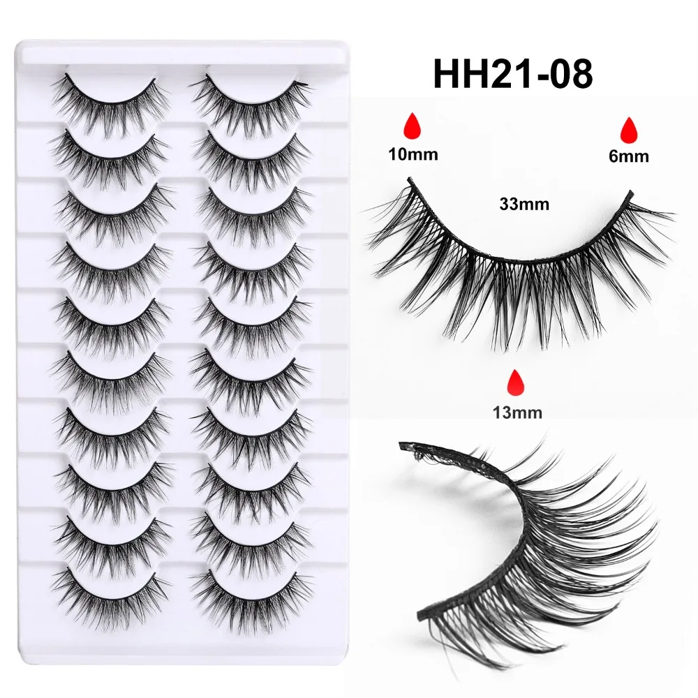 10 Pairs Soft Wispy Fluffy Fake Lashes Fluffy Thick Glue Version Dramatic Faux Mink Lashes Eyelashes Extension Handmade