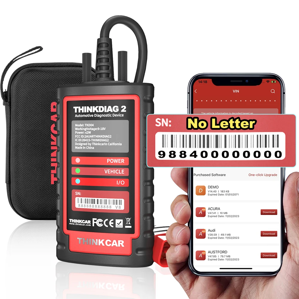 THINKCAR Thinkdiag 2 OBD2-Scanner mit CANFD-Unterstützung für Alle Systeme, Diagnosewerkzeug mit 15 Reset-Funktionen, Bidirektionales Scan-Tool, ECU-Codierung