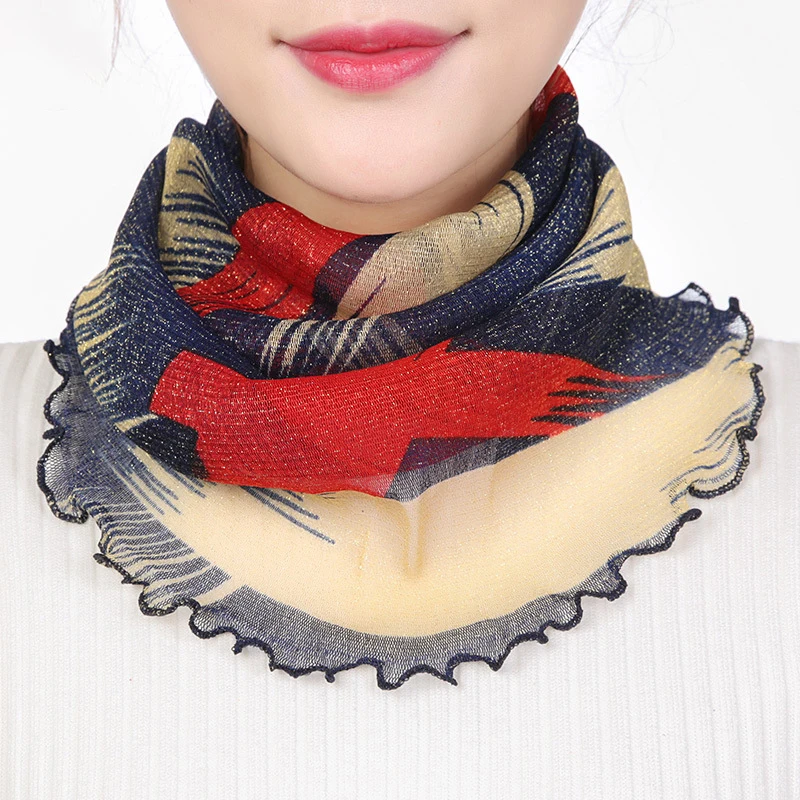 Spring Summer Neck Collar Scarf Women Thin Sunscreen Veil Fashion Floral Print Scarf Mask Mesh Neck Cover Face Cover Masks