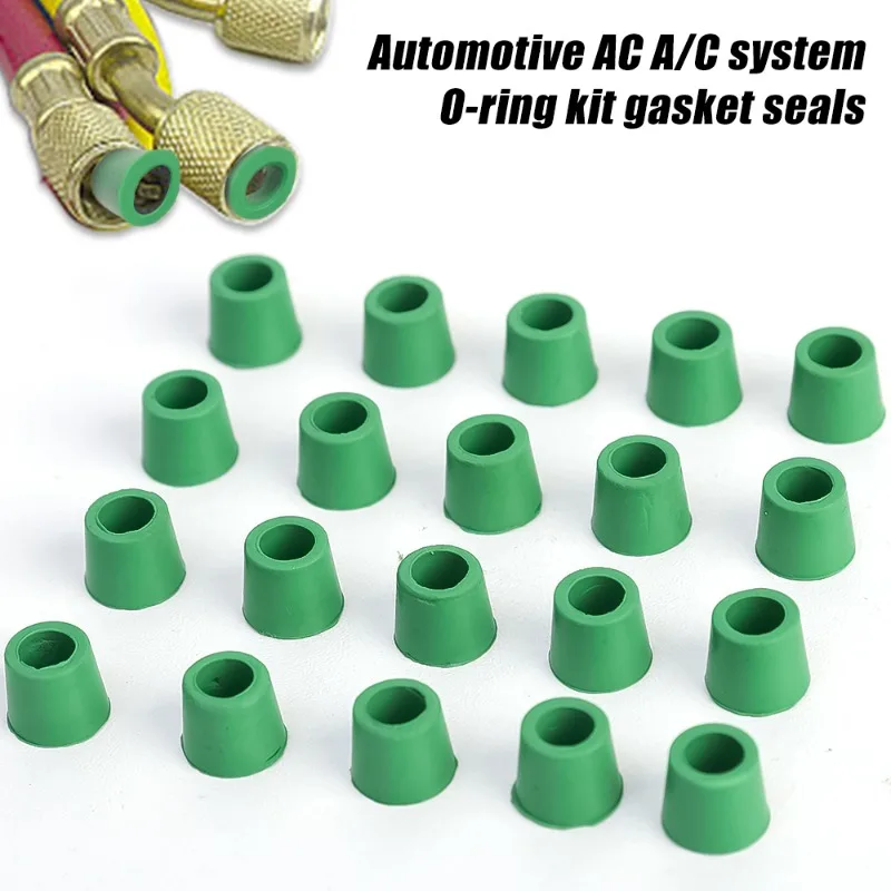 100/50pcs Green Air Conditioning 1/4'' Charging Hose 1/4'' Valve Gasket Manifold Repair Seal Kit Replacement Car Accessories