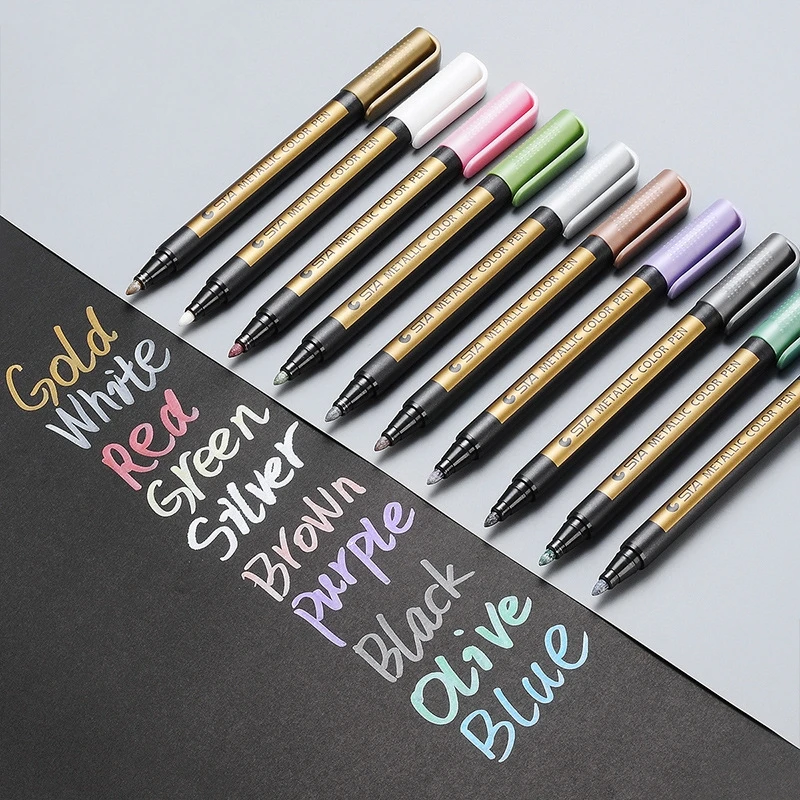 

10 Pcs/Set Metallic Paint Marker Pen Permanent Writing Rock Painting Photo Album Scrapbook Glass Wood Canvas Card Art marker