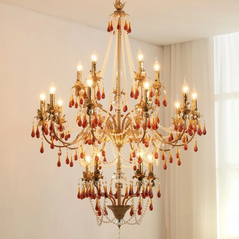 French retro style all-copper water drop crystal chandelier 5