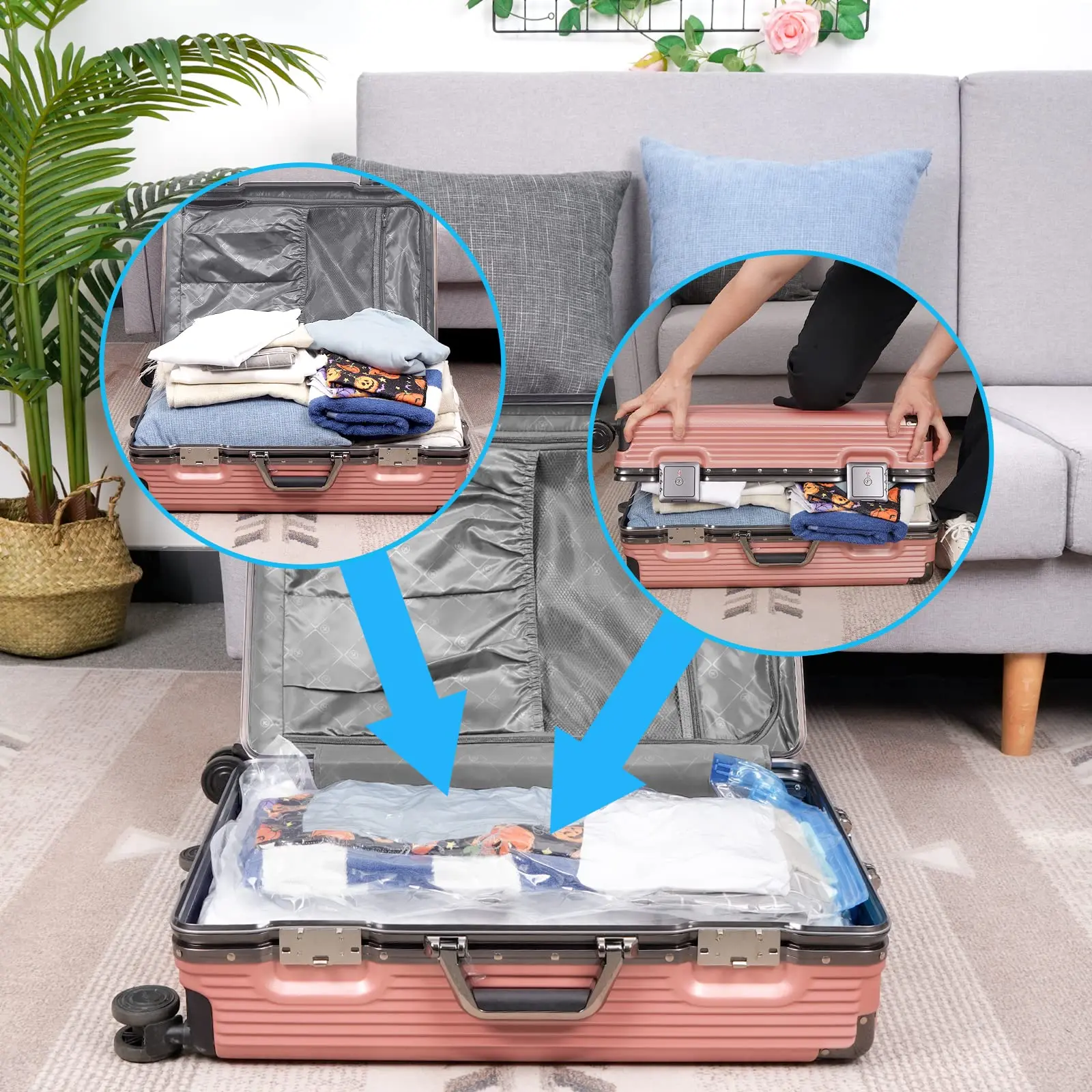 Vacuum Storage Space Saver Bags With Hand Pump Compressed For Clothing,Comfort Items Blankets Home Travel Packing Organizer