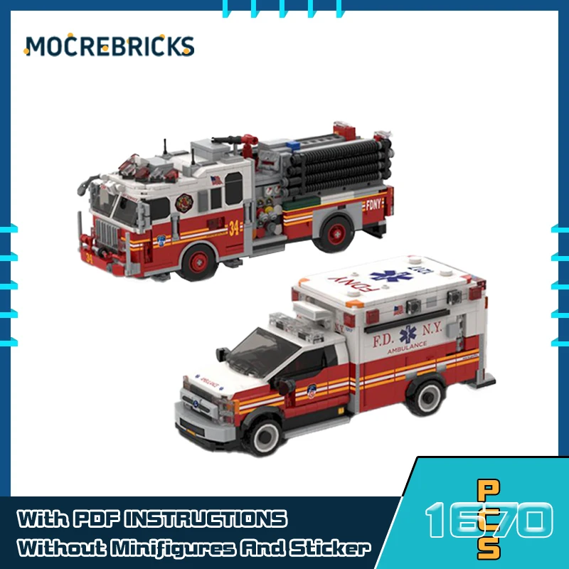 MOC Hot Selling Ambulance Building Blocks + City Engine 34 Model Small Particle Bricks Customized Toys Children's Collected Gift