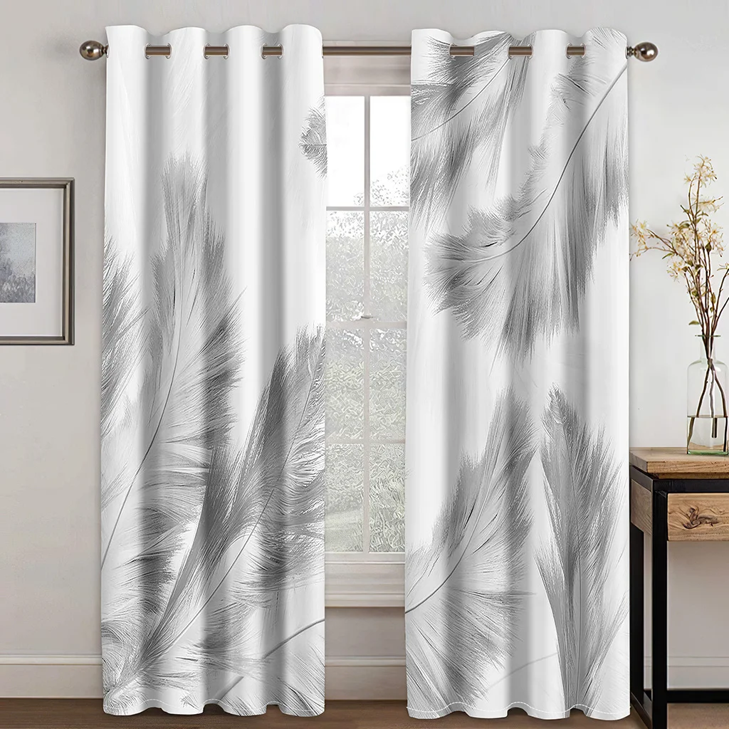 3D Modern Art Design Golden Feather Curtains 2 Panels Deluxe Living Room Bedroom Balcony Kitchen Decor Curtains