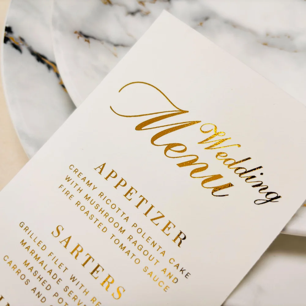 Personalized Gold Foil Wedding Menu Custom Invitaiton Program Card Wedding Party Supply Bar Mitzvah Decor Thank You Card