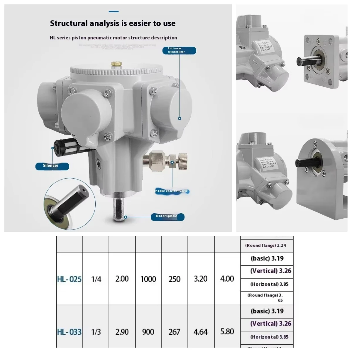 HL-010-075 Piston Pneumatic Motor High Torque Explosion-proof Low-speed Forward Reverse Rotary Gearbox Air Motor Mixing Machine