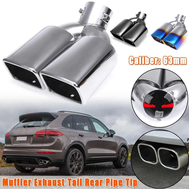 

63-89mm 63-101mm Universal Car square-shaped Double Outlet Exhaust Tailpipe Muffler Tube Stainless Steel Slip On