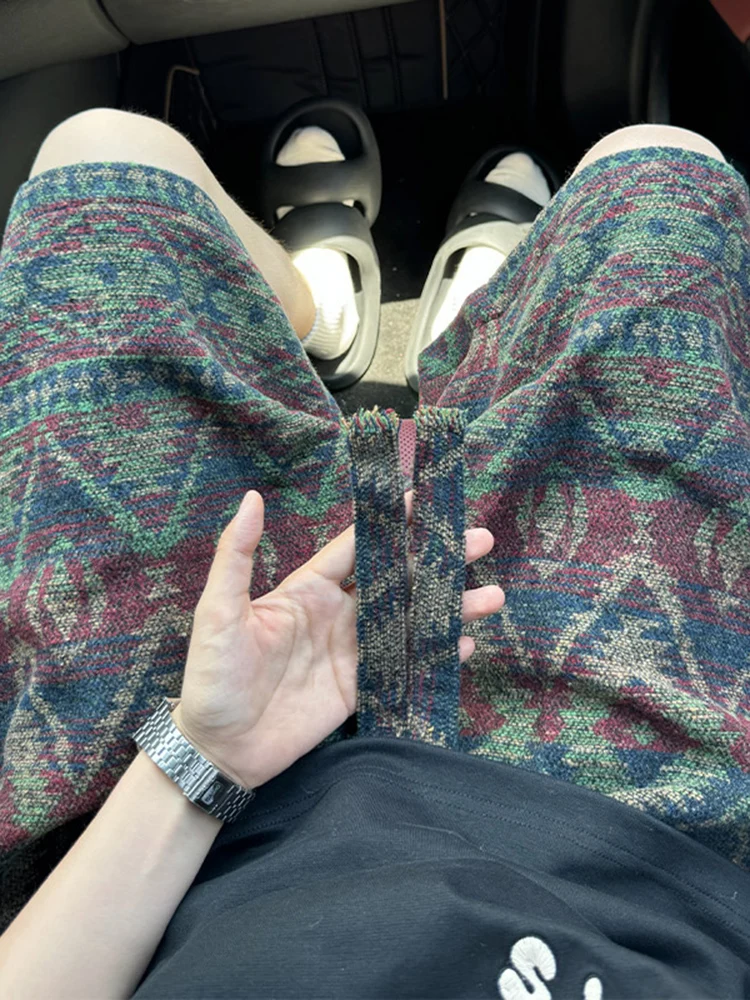 

Summer Knitted Dir Sle Men's orts Outdoor Five-Quarter Length Printed Loose Fit Breathable Polyester Fiber Ethnic Pattern