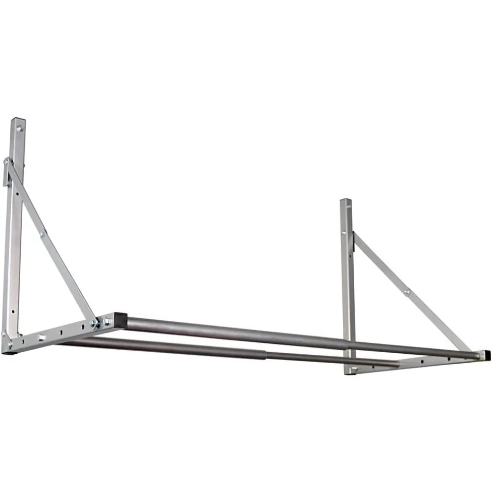 Rack de armazenamento de pneus dobrável de parede, ajustável 32-48 polegadas, suporta 300 libras, design prateado que economiza espaço