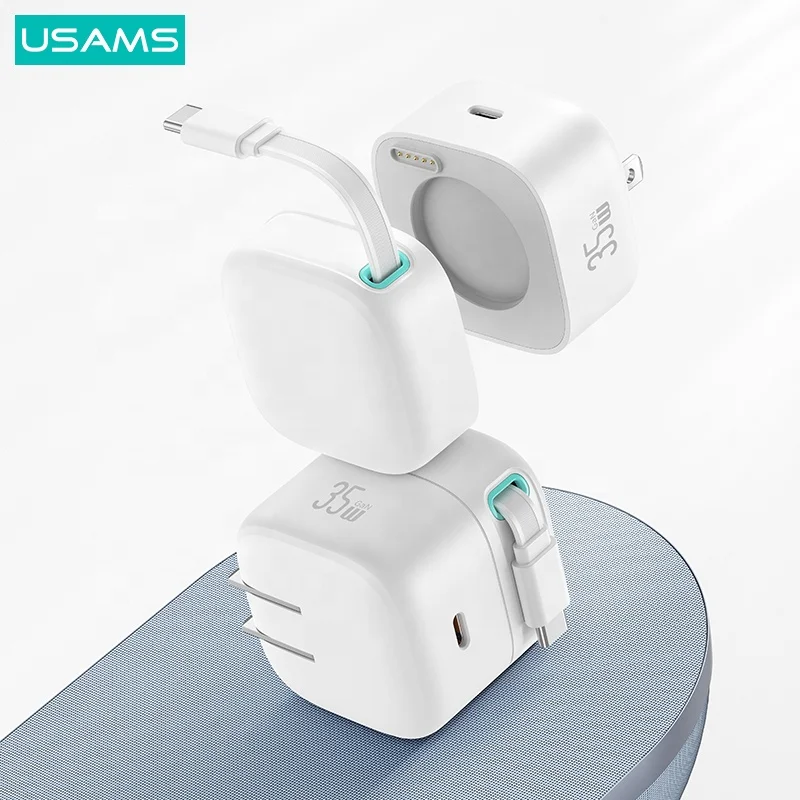 PD 35W Gan Charger 35W Dual TYPE C Output Magnetic Retractable Cable US Plug Fast Charger