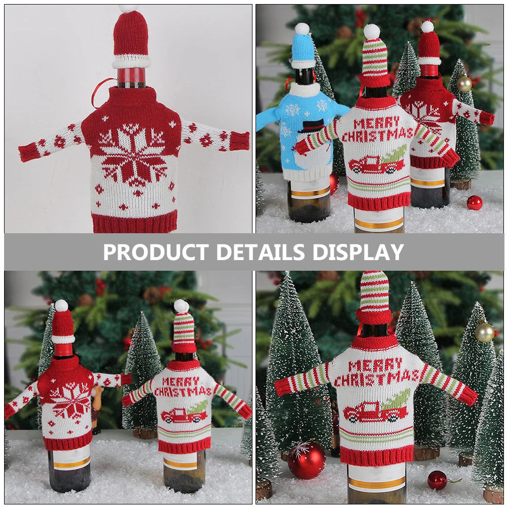 

2 set 2 Sets Xmas Wine Covers Decorative Party Favors Reusable Knit Bottle Sleeves Christmas Decoration Wine Bottle Clothing For