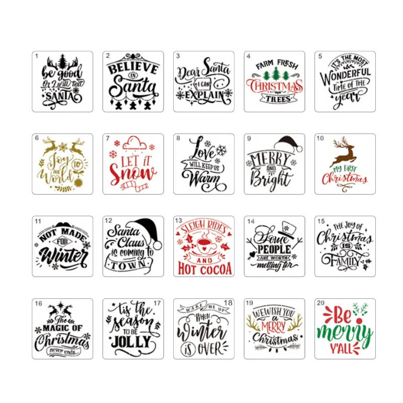 

20pcs 20*20cm Merry Christmas Stencil DIY Layering Wall Painting Scrapbooking Coloring Embossing Album Decorative Card Template