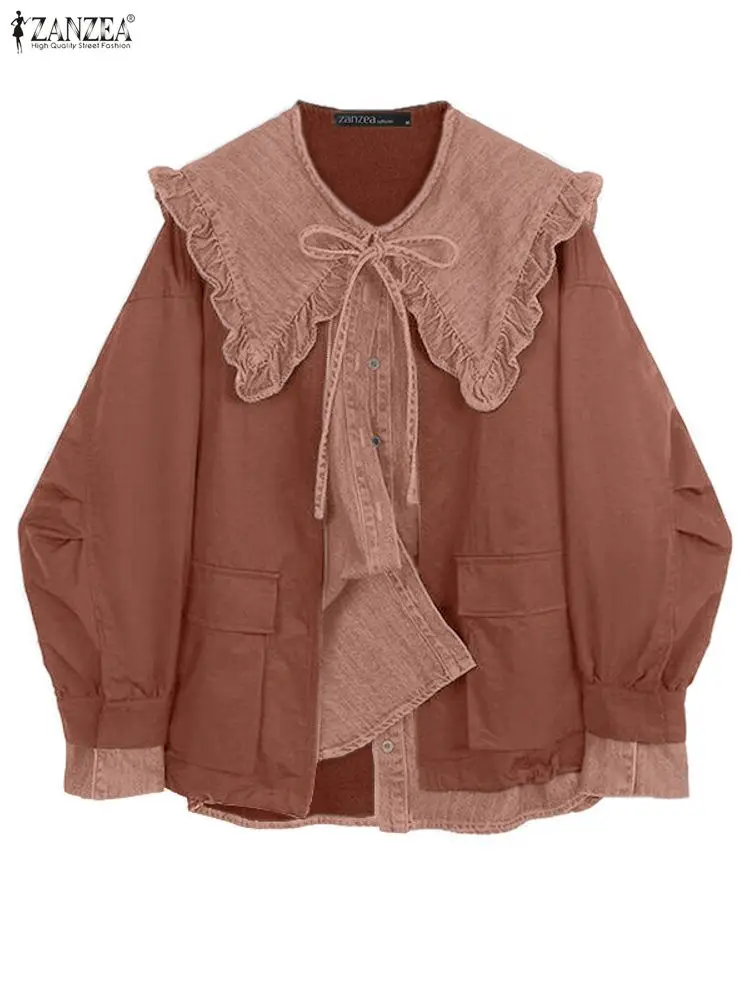 

2025 ZANZEA Fashion Women Long Sleeve Coats Autumn Patchwork Fake 2 Piece Jackets Pockets Solid Elegant Streetwear Outercoats