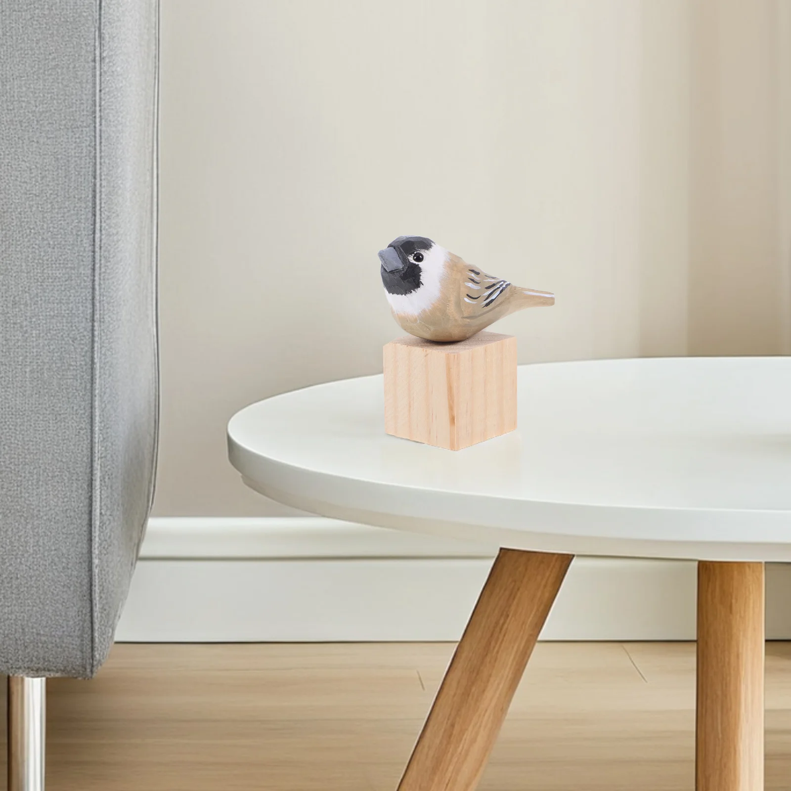 

Wooden Bird Statue Hand-Carved Sparrow Exquisite Natural Wood Finish Home Decor Realistic Carving Ornament Wood Birds Decor