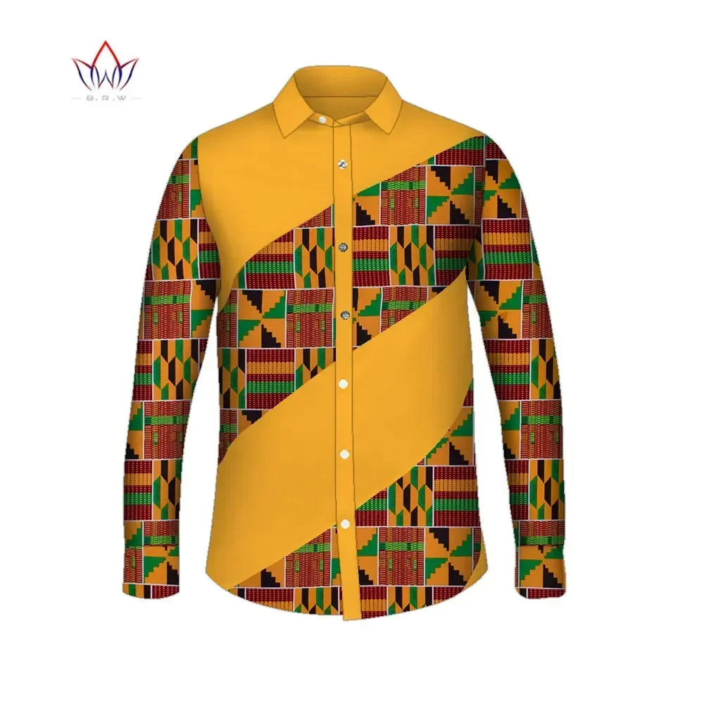 African Men Clothing Dashiki Men Lapel Top Shirt Bazin Riche African Men Clothes Cotton Print Patchwork Tops Shirts WYN1413